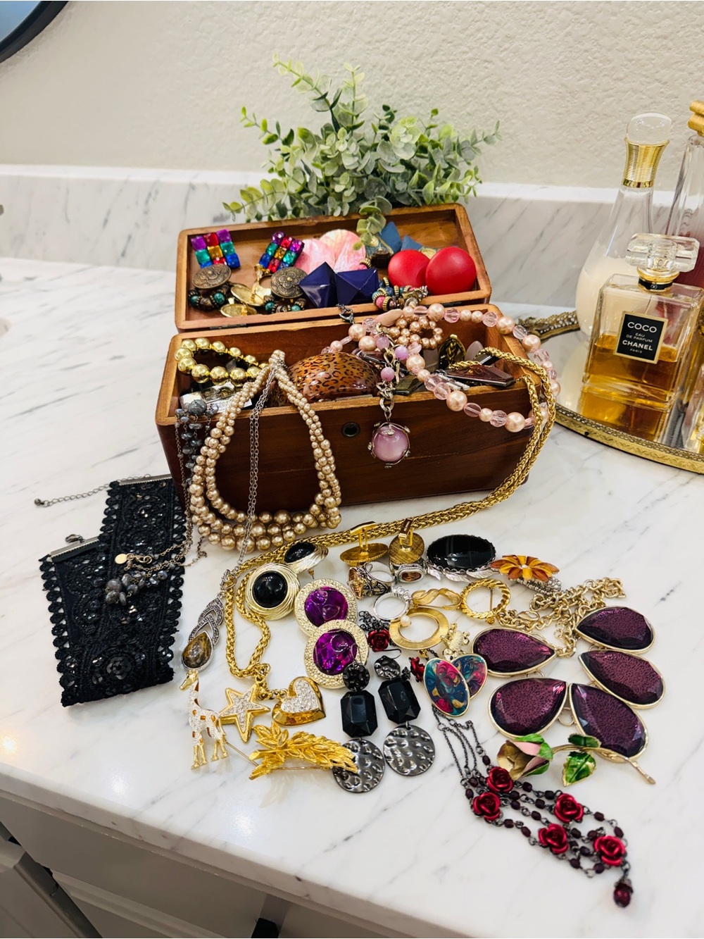 Vintage 1950’s Lane Treasure Chest with Gobs of Jewelry!!!